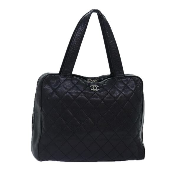 CHANEL Matelasse Hand Bag Caviar Skin Black Silver CC - Picture 1 of 16